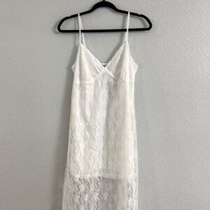 White lace long dress with adjustable spaghetti straps